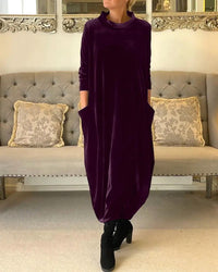 Luxurious Velvet Maxi Dress with Long Sleeves and Convenient Pockets – Sophia