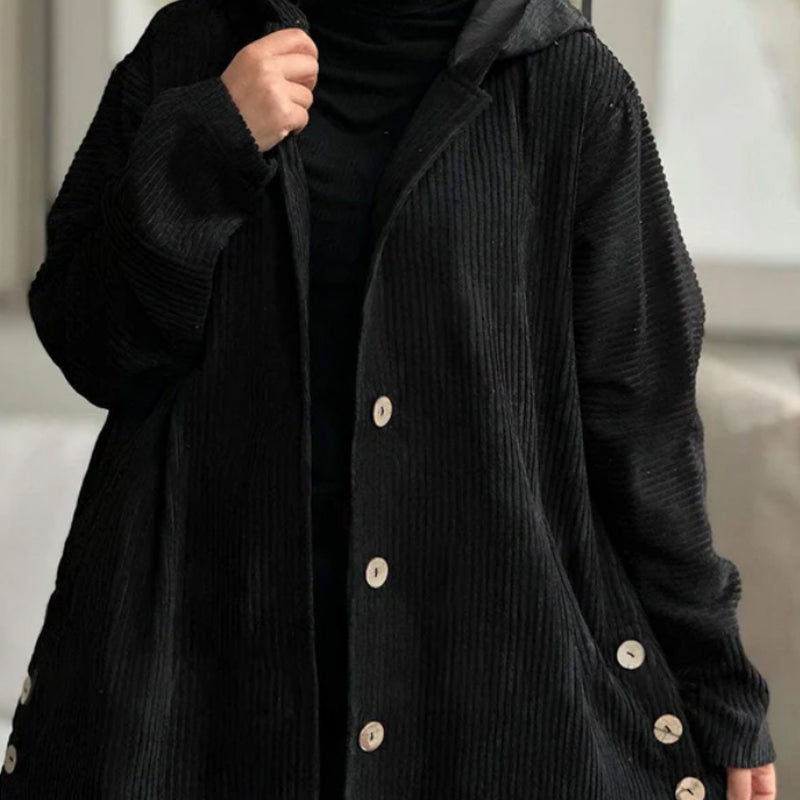 Cozy Hooded Button-Up Coat with Warm Lining – Emily
