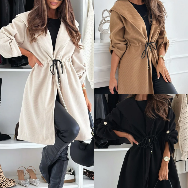 Cozy Hooded Tie Waist Coat for Cold Weather – Emily