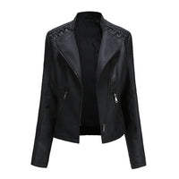 Washed Leather Jacket with Stand Collar, Sleek & Slim Fit – Olivia