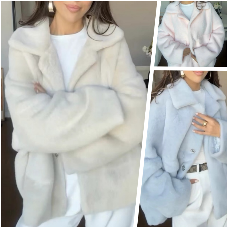 Plush Winter Coat Lapel Jacket, Cozy & Elegant Outerwear – Emily