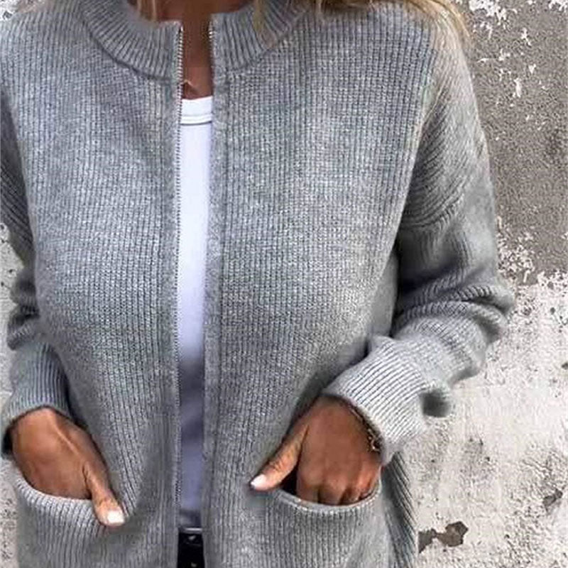 Women's Soft Knit Jacket with Full Zipper – Andrea