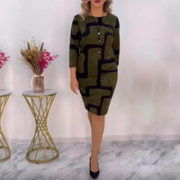 Geometric Print Elegant Knee-Length Dress – Olivia