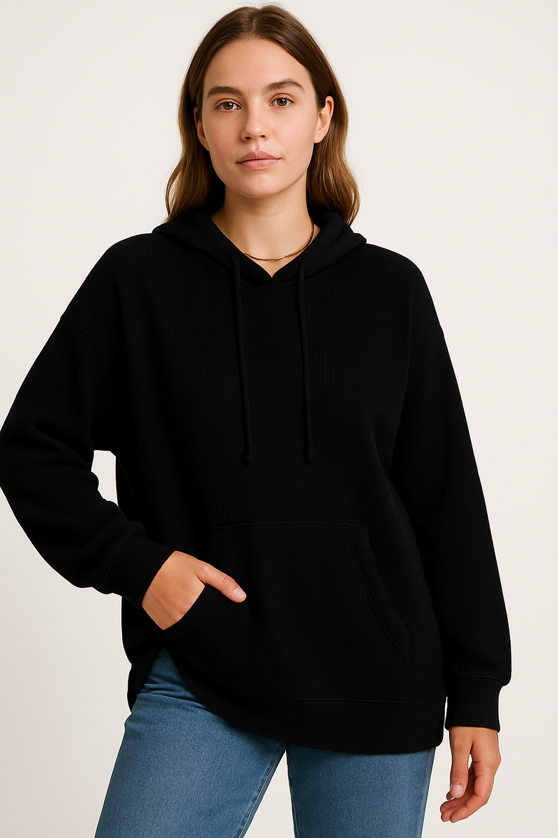 Casual Hooded Sweatshirt in Soft Waffle Knit Fabric – Jessica