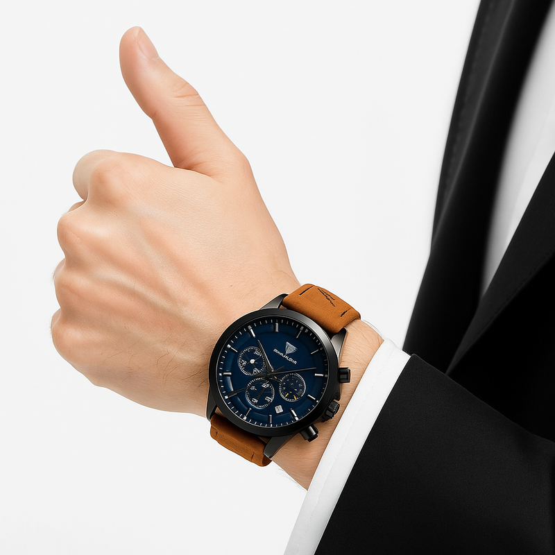Ocean Blue Dial Chronograph Watch with Sleek Detailing – Mark